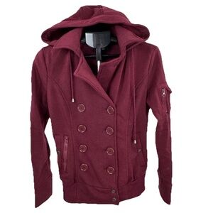 Forever 21 Maroon Double-Breasted Pea Coat